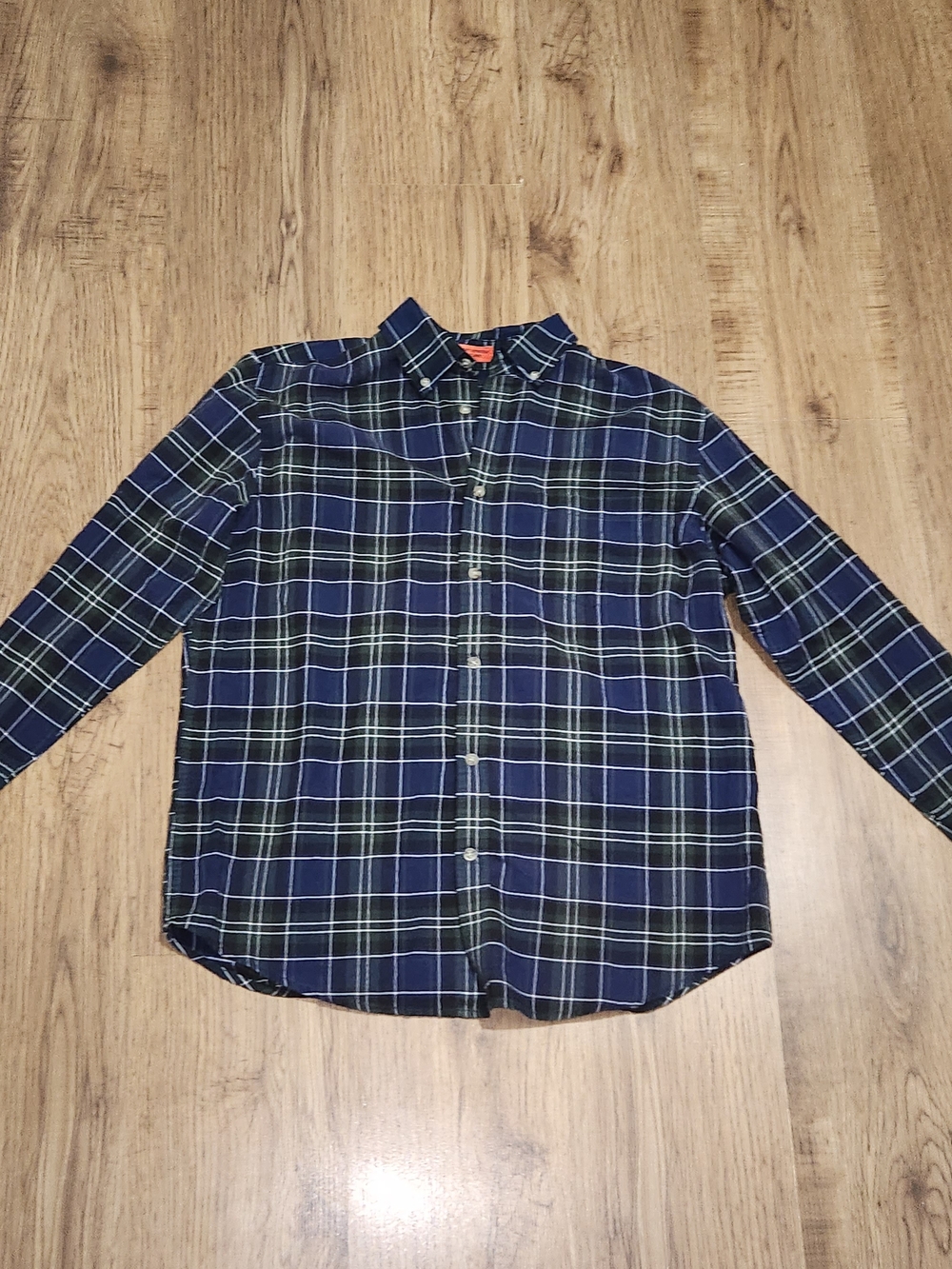 St. John's Bay Blue and Green Plaid Long-Sleeve Button-Up Shirt